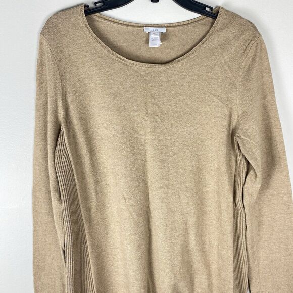 J. Jill Ribbed Side Slit Sweater Tunic Top Pullover Tan Sz Medium Cotton Stretch - Picture 2 of 7